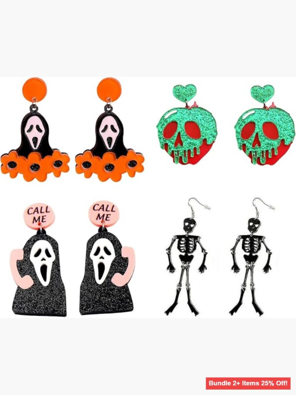 Halloween Earrings Set 4 Pairs Acrylic Dangle Drop Hypoallergenic